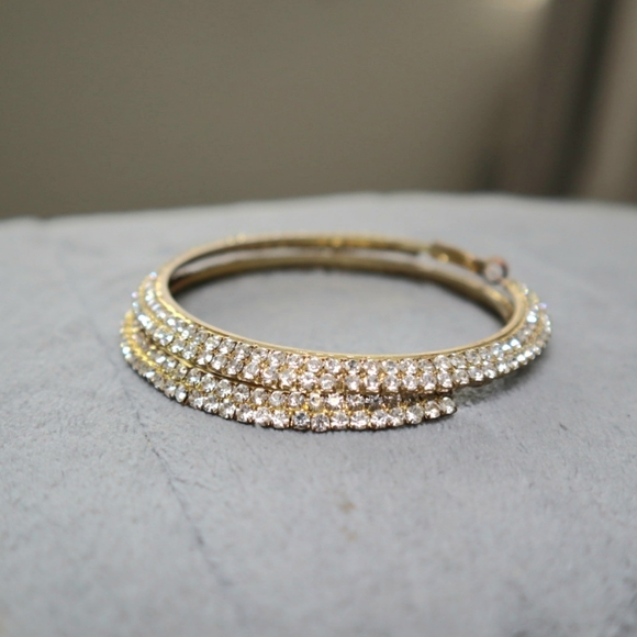 Kitson double tier cascading rhinestone pave hoop statement earrings gold Large - Picture 5 of 8